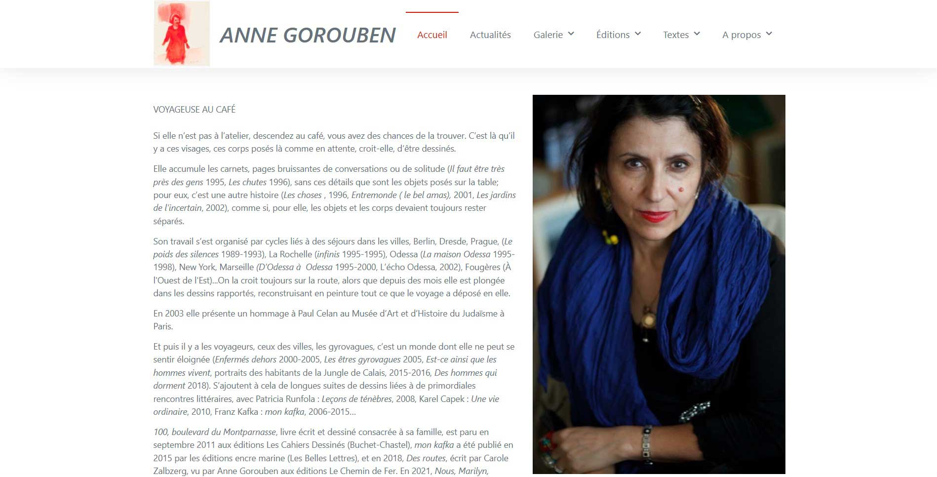 Page d'accueil du site d'Anne Gorouben, artiste peintre