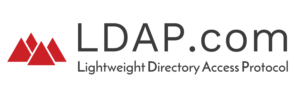 Logo de LDAP. Il y a 4 pyramides rouges regroupées, et non pas alignées, et à droite est écrit LDAP.com et en dessous "Lightweight Directory