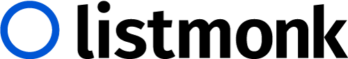 Logo de Listmonk. Un cercle bleu assez épais, et le mot listmonk sur sa droite en noir.