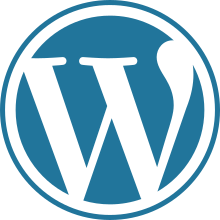 Logo de WordPress, un W blanc dans un rond bleu.
