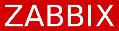 Logo Zabbix. Nom ZABBIX en capital, écrit en blanc sur fond rouge. Le logo est rectangulaire.