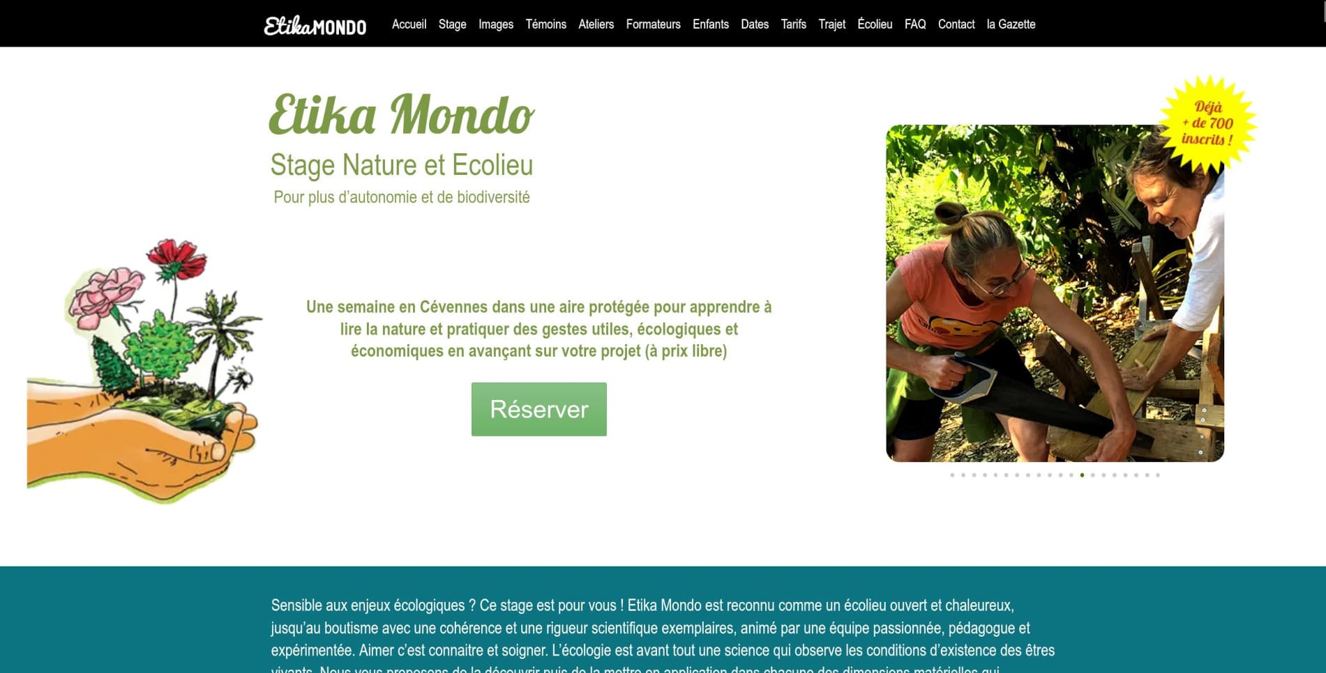Capture d'écran de la page d'accueil du site Etika Mondo