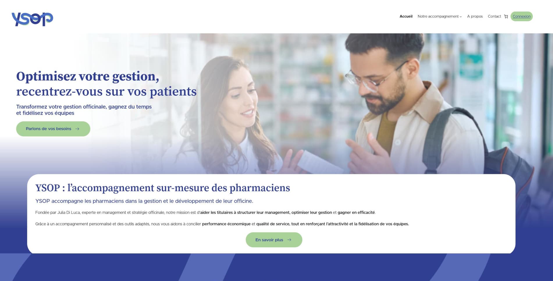 Capture d'écran de la page d'accueil du site ysop.care.