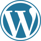 Logo de WordPress, un W blanc dans un rond bleu.